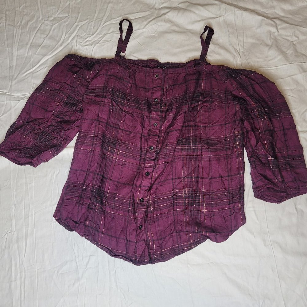Torrid maroon with plaid pattern off the shoulder top Plus Size 2X